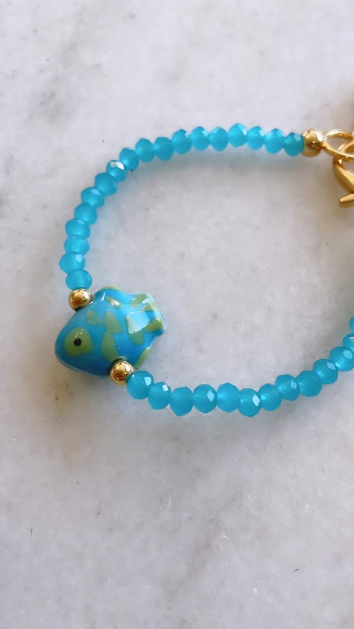 Pulseira peixe cristal azul